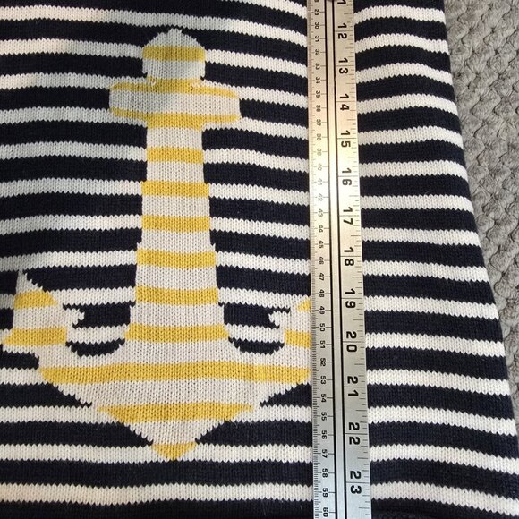 Striped Nautical Sweater 100% Cotton Knit Navy White Stripe Anchor Coastal Beach - Picture 5 of 7